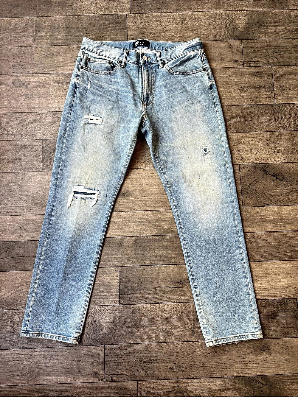 Gap Denim Slim Distressed Straight Leg Jeans in Blue Waist 32 x 30